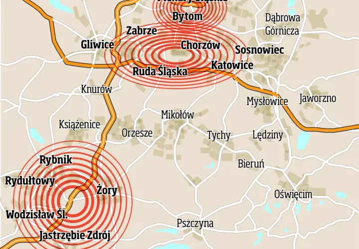 Mapa kopalni na Śląsku: gdzie występują niebezpieczne wstrząsy?