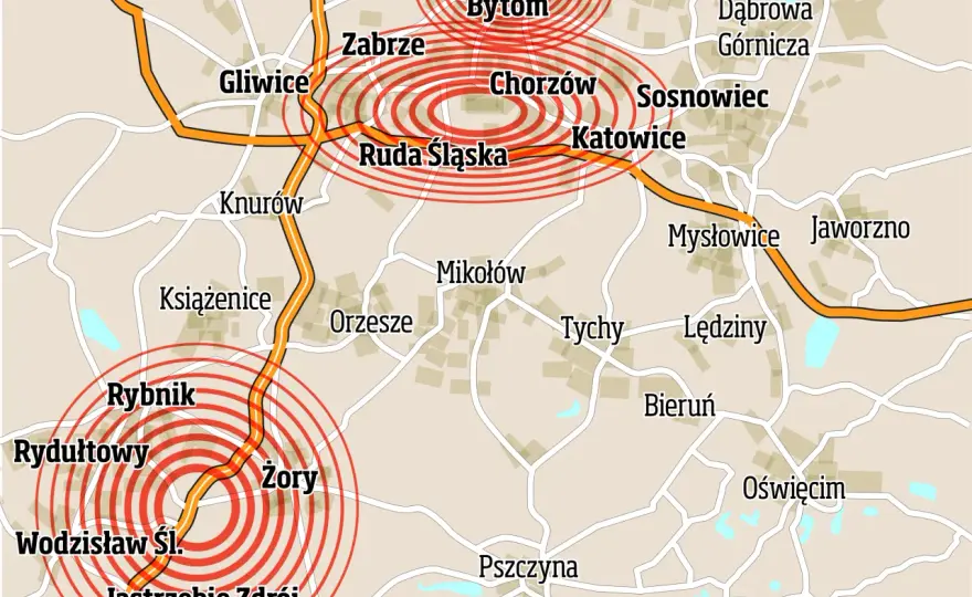 Mapa kopalni na Śląsku: gdzie występują niebezpieczne wstrząsy?